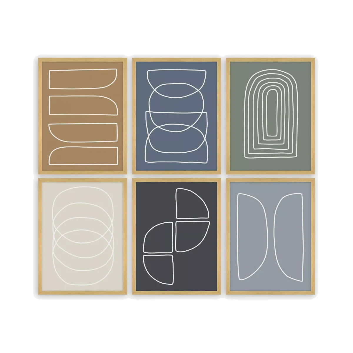 Print Punk Studio - 'Modern Lines' Framed Print, Set of 6, 42 x 32cm, Multi – image 1