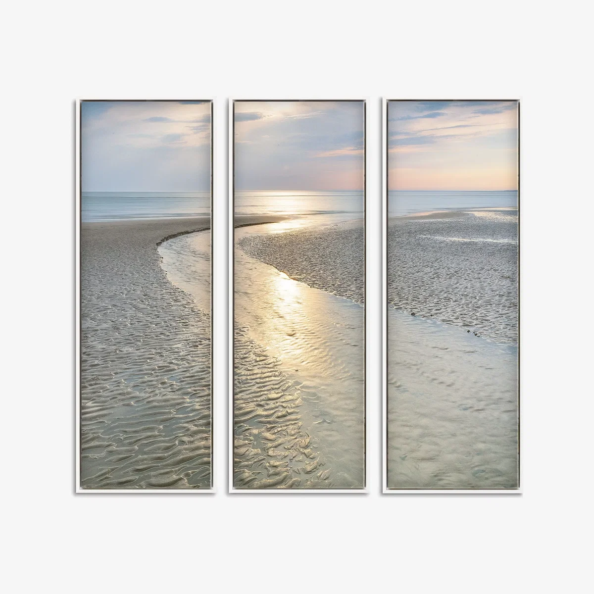 Mike Shepherd - Shimmering Light Seascape Triptych Framed Canvas, Set of 3, 94 x 34cm, Blue/Multi – image 1