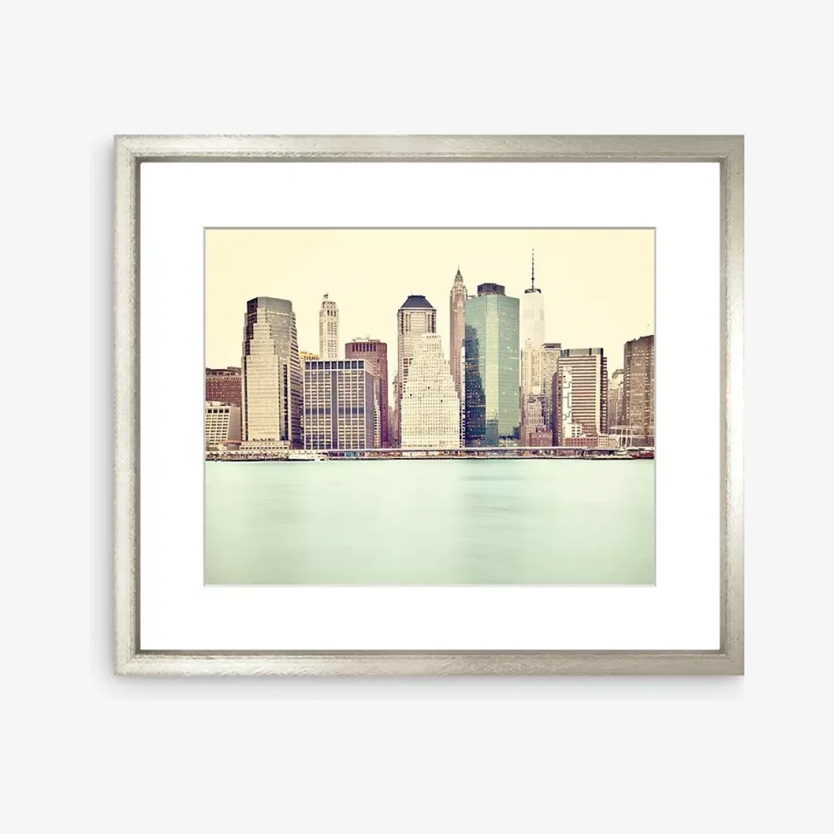 Manhattan Waterside New York Framed Print & Mount, 58 x 73cm, Blue