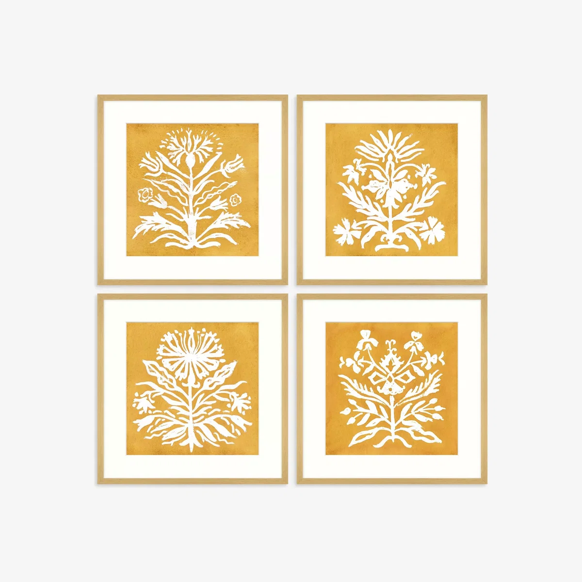 Ellen Merchant - 'Coreopsis' Framed Print & Mount, Set of 4, 42 x 42cm, Yellow – image 1