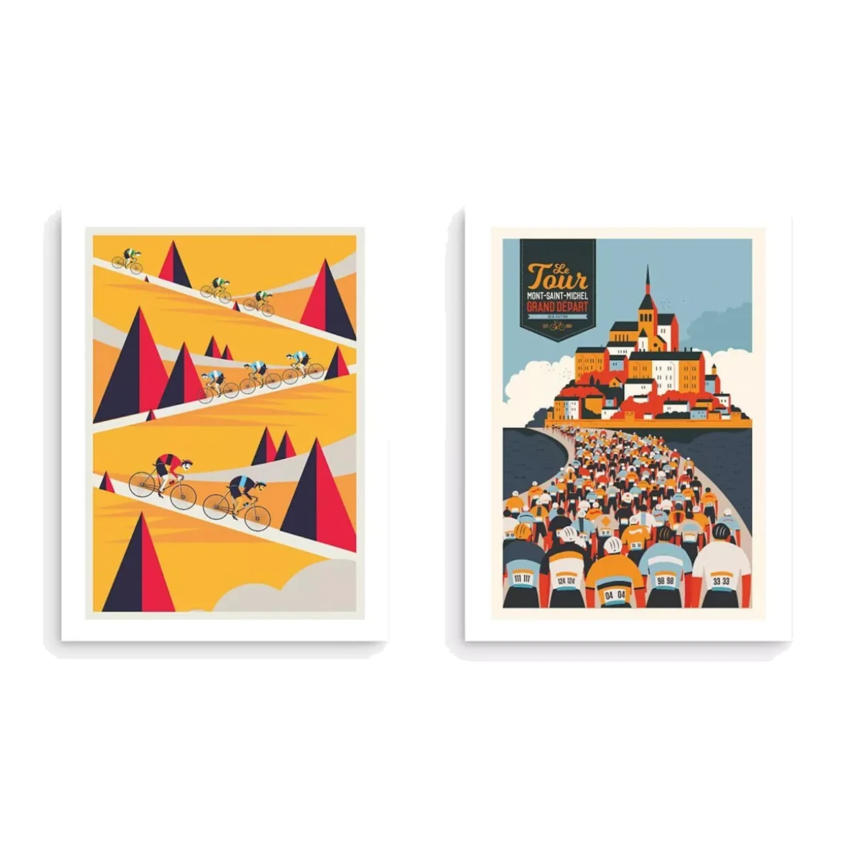 Neil Stevens - Tour de France Mountain Cycling Unframed Prints & Mounts, Set of 2, 40 x 30cm, Yellow/Multi