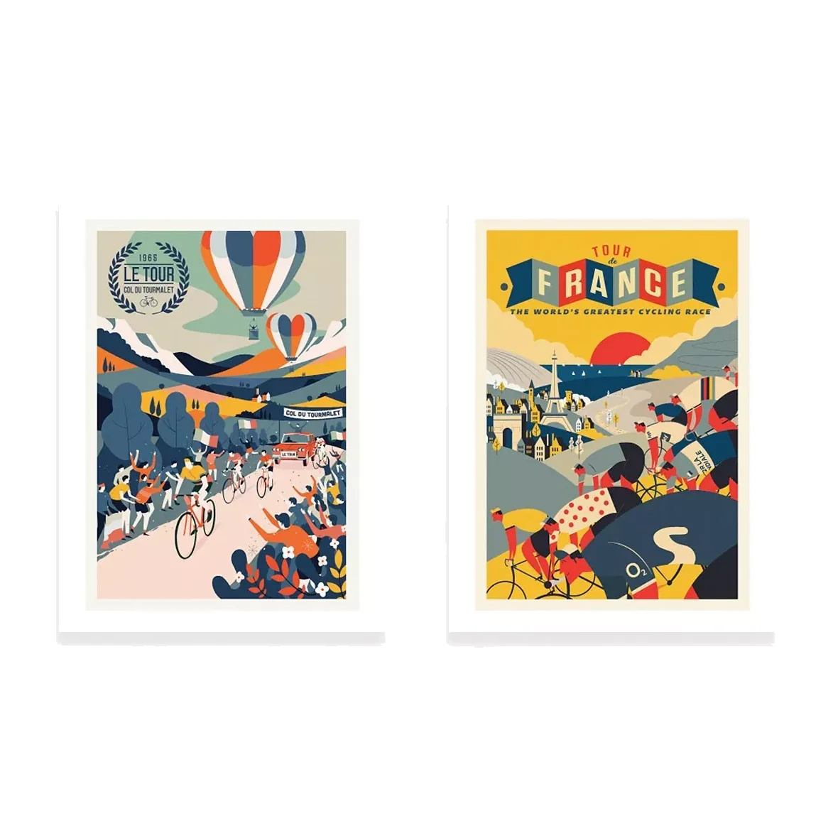 Neil Stevens - Tour de France Cycling Unframed Prints & Mounts, Set of 2, 40 x 30cm, Yellow/Multi