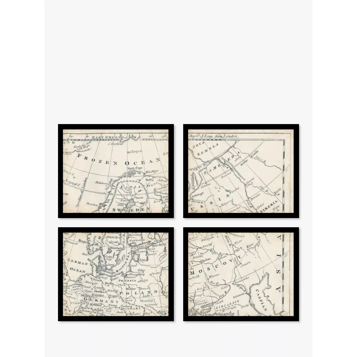 Map of Europe Vintage Framed Prints Set, 9 Piece, Brown/Multi – image 3