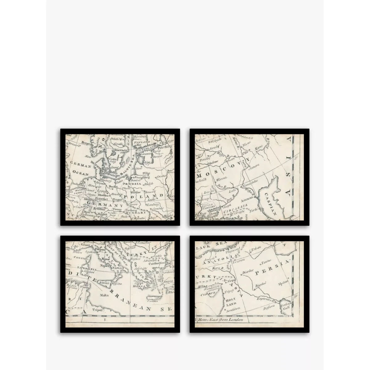 Map of Europe Vintage Framed Prints Set, 9 Piece, Brown/Multi – image 5