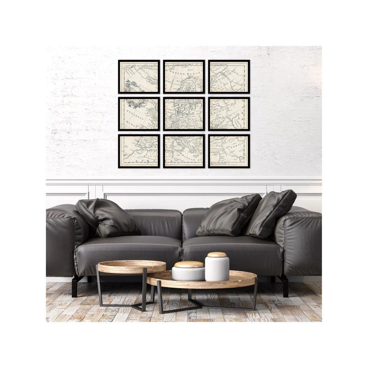 Map of Europe Vintage Framed Prints Set, 9 Piece, Brown/Multi – image 6