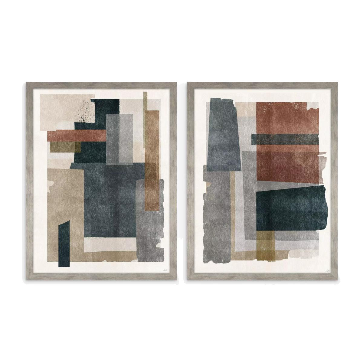 John Lewis Sabrina Roscino 'Skimming Shapes' Framed Print, Set of 2, 60 x 30cm, Blue/Multi – image 1