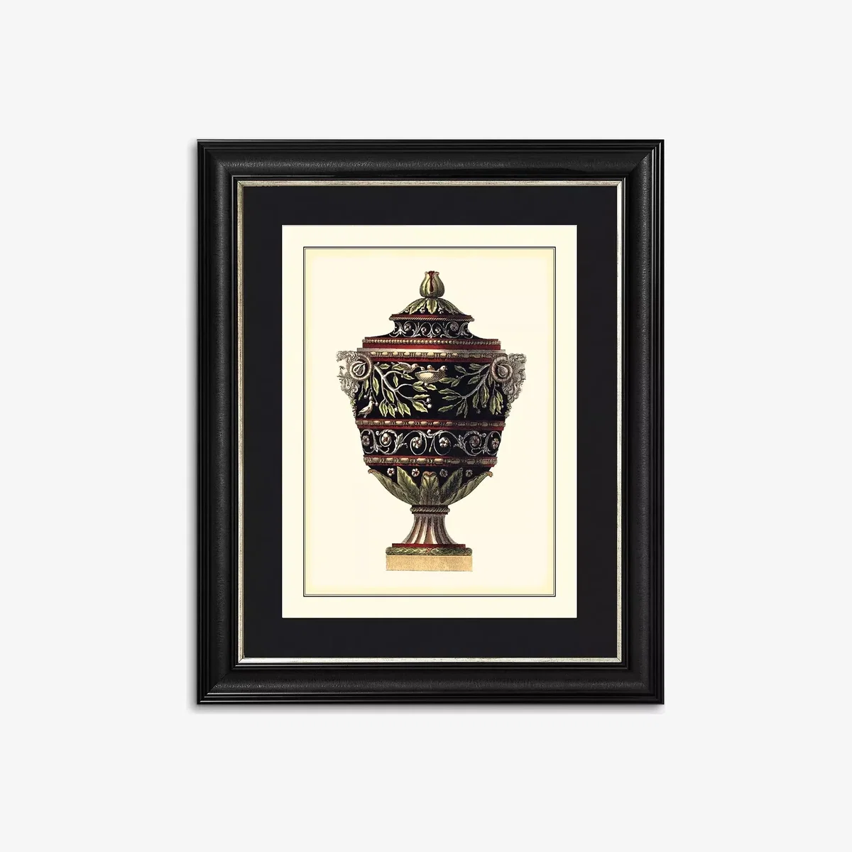 Antonio Clementino Urn I Framed Print & Mount, 60 x 50cm, Black