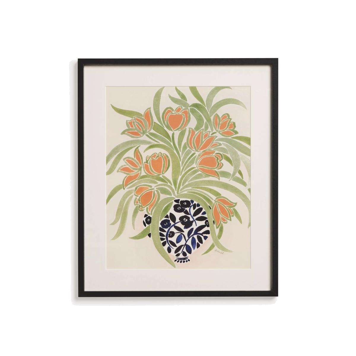 John Lewis La Poire 'Apricot Tulips' Framed Print & Mount, 62 x 52cm, Green/Orange – image 1