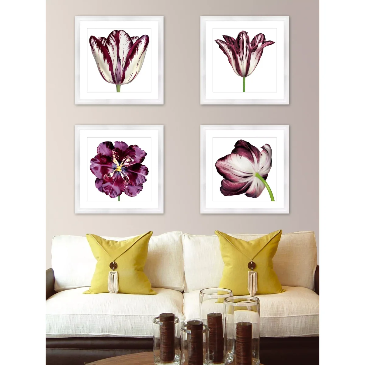 Burgundy Tulip 1 - Framed Print & Mount, 56 x 56cm, Burgundy – image 3