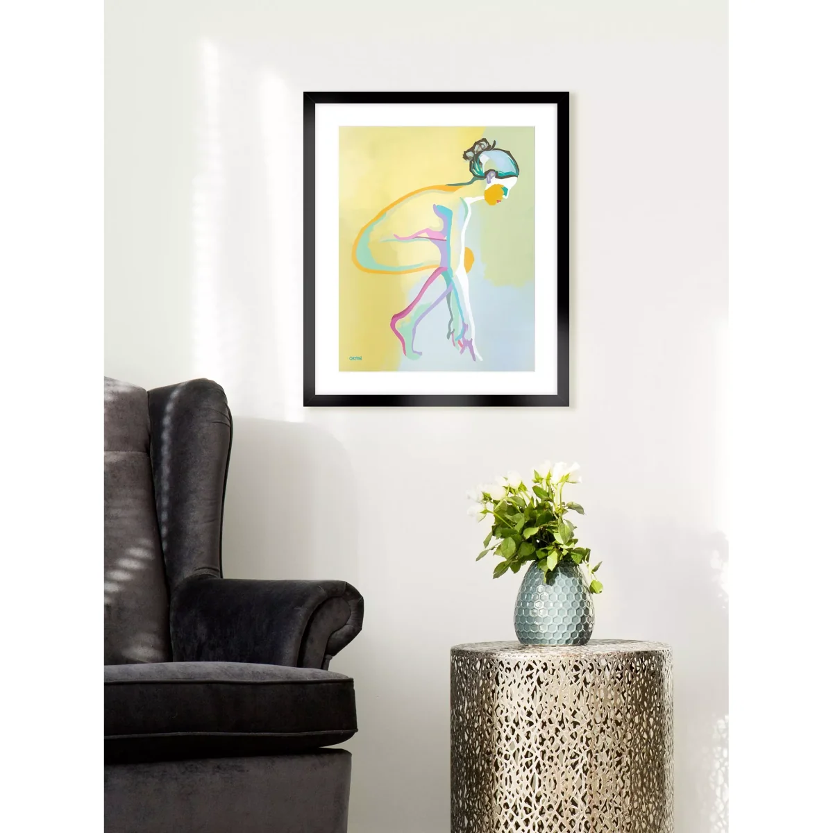 Andrew Orton - 'Female Nude III' Framed Print & Mount, 63.5 x 53.5cm, Yellow/Multi – image 2