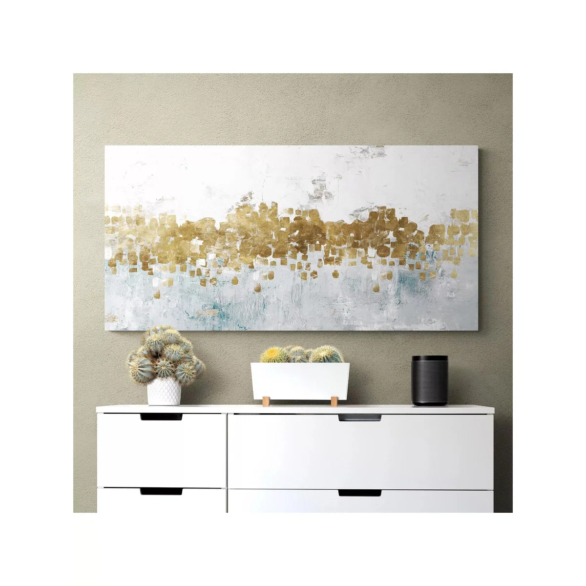 PI Studio - 'Golden Starlight' Embellished Abstract Canvas Print, 60 x 120cm, Gold – image 2