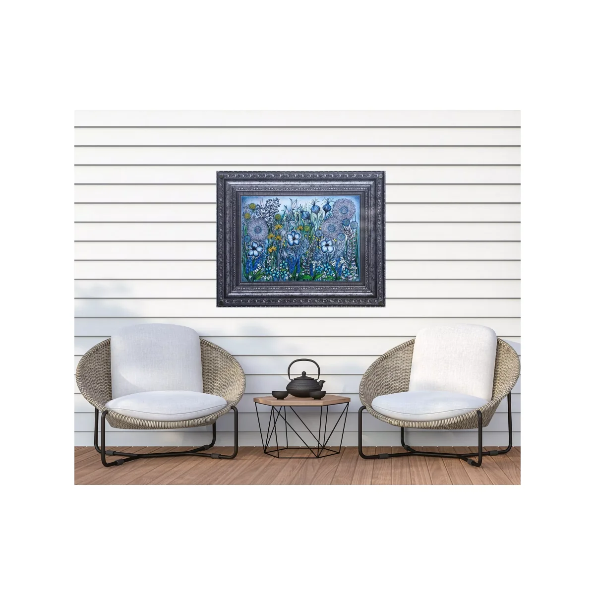 YARDART - Helen Lynch 'Secret Garden' Outdoor Waterproof Framed Print, 58.5 x 73cm, Green/Blue – image 3