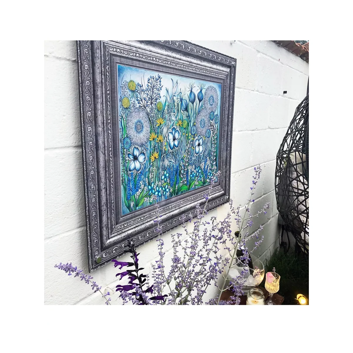 YARDART - Helen Lynch 'Secret Garden' Outdoor Waterproof Framed Print, 58.5 x 73cm, Green/Blue – image 5
