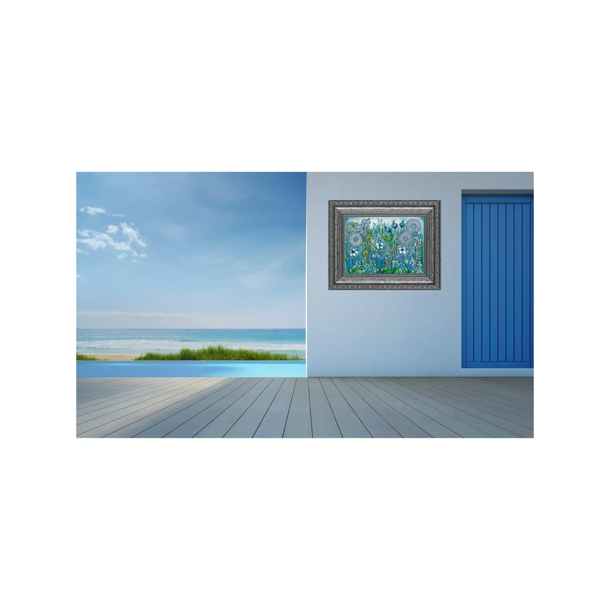 YARDART - Helen Lynch 'Secret Garden' Outdoor Waterproof Framed Print, 58.5 x 73cm, Green/Blue – image 7