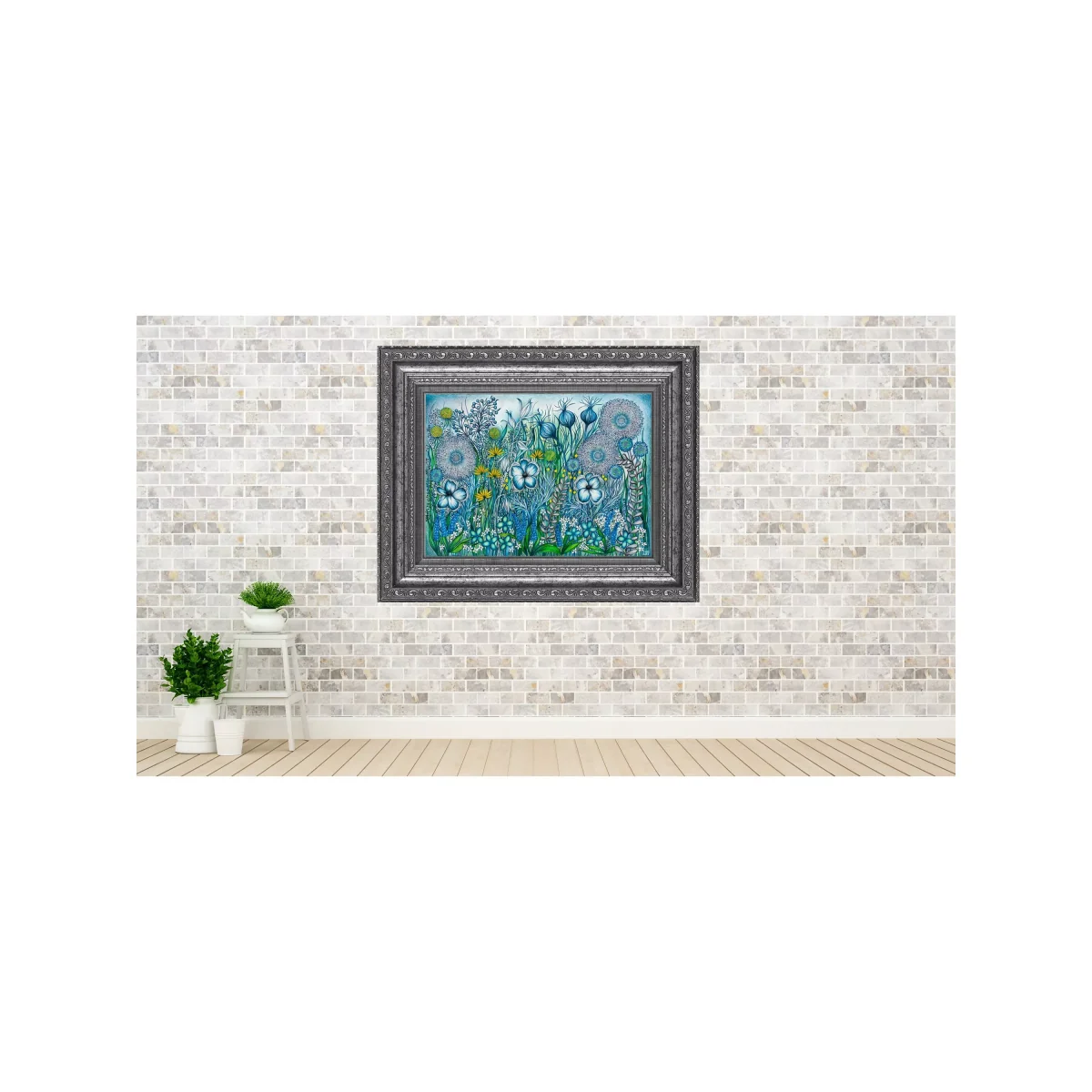 YARDART - Helen Lynch 'Secret Garden' Outdoor Waterproof Framed Print, 58.5 x 73cm, Green/Blue – image 8