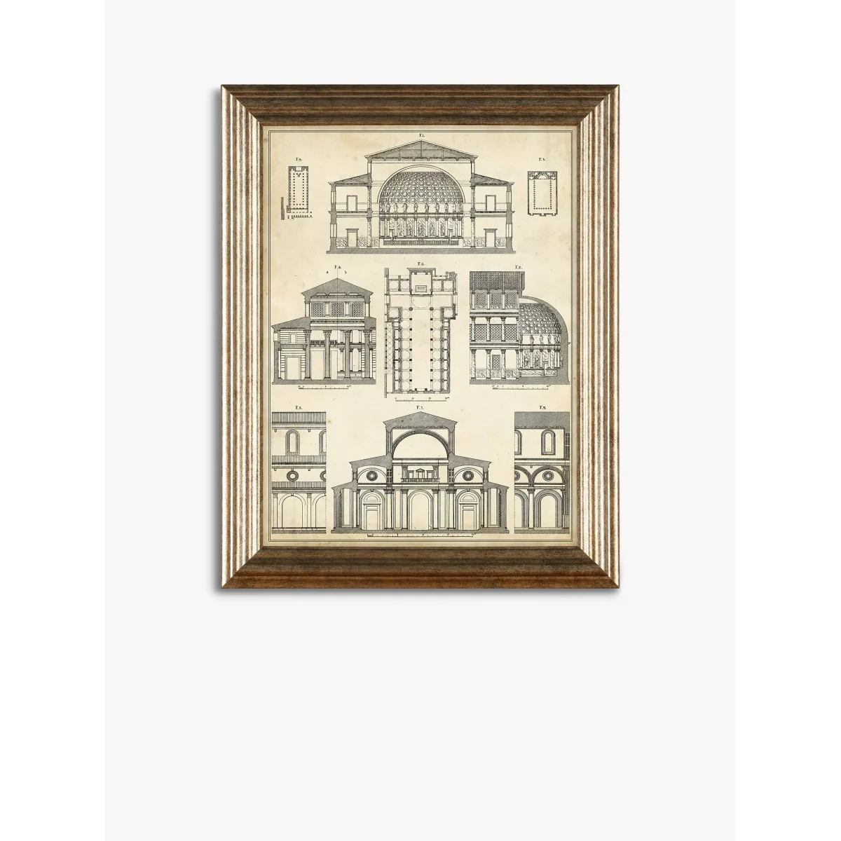 Vintage Architecture Framed Prints, Set of 4, 47 x 37cm, Black/White – image 5