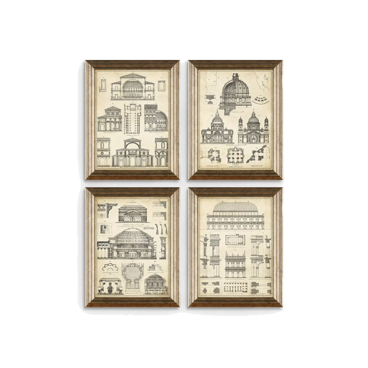 Vintage Architecture Framed Prints, Set of 4, 47 x 37cm, Black/White – image 1