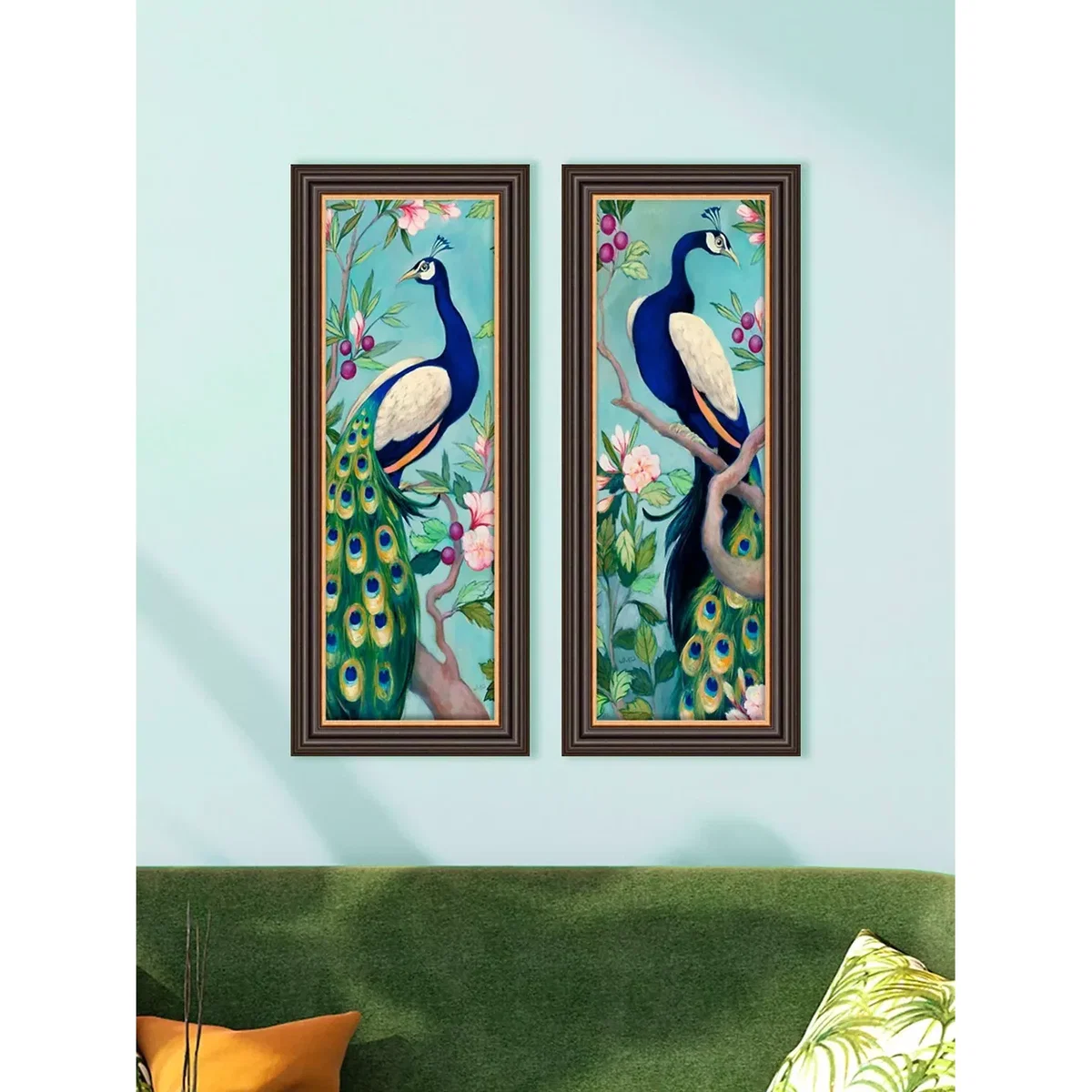 Julia Purinton - Peacocks Framed Prints, Set of 2, 67 x 27cm, Blue/Multi – image 2
