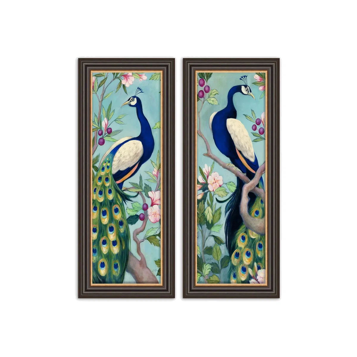 Julia Purinton - Peacocks Framed Prints, Set of 2, 67 x 27cm, Blue/Multi – image 1