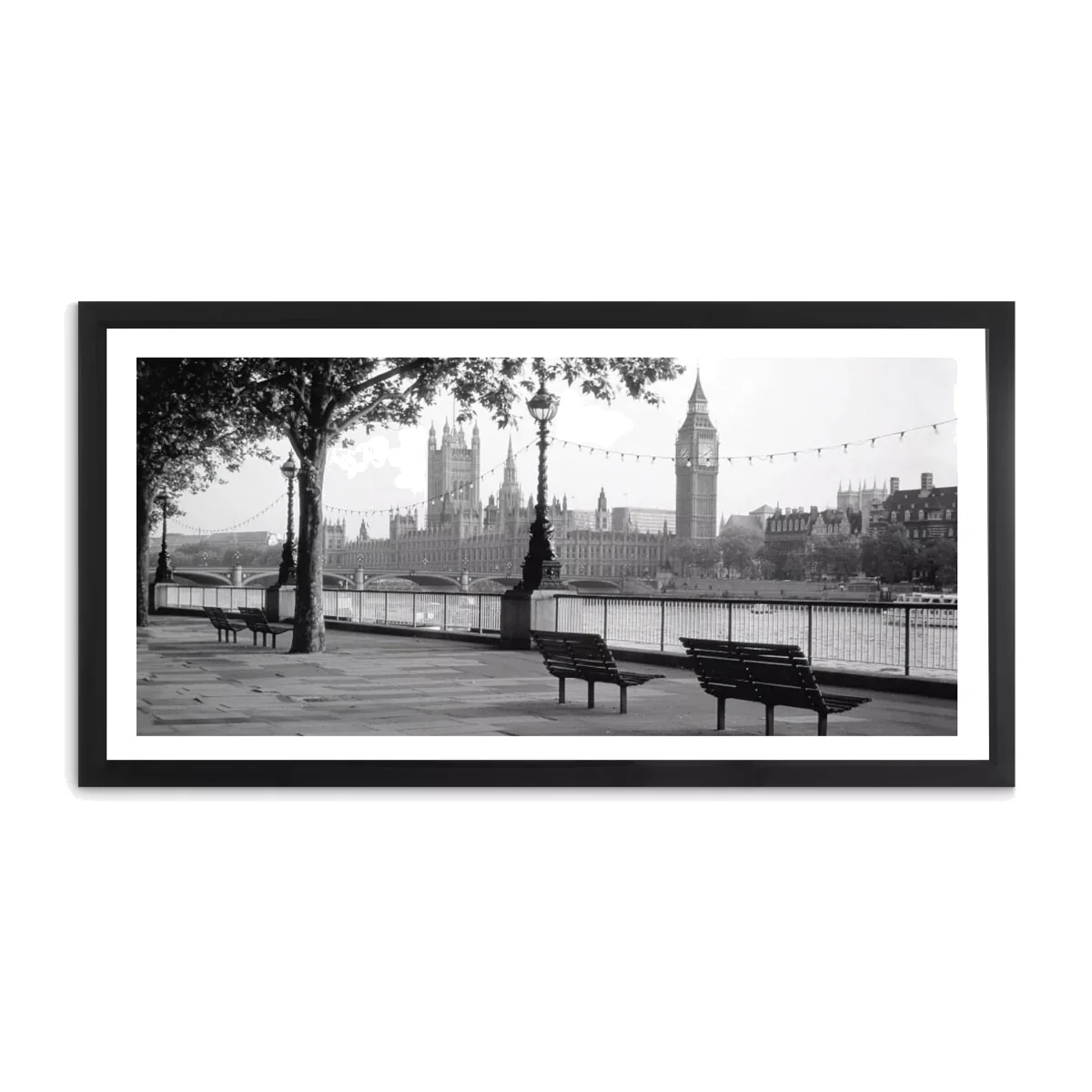 London Framed Print & Mount, 51 x 101cm, Black/White – image 1
