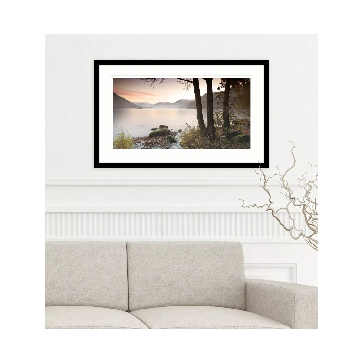 Mike Shepherd - 'Misty Lake' Framed Print & Mount, 64.5 x 104.5cm, Green/Multi – image 2