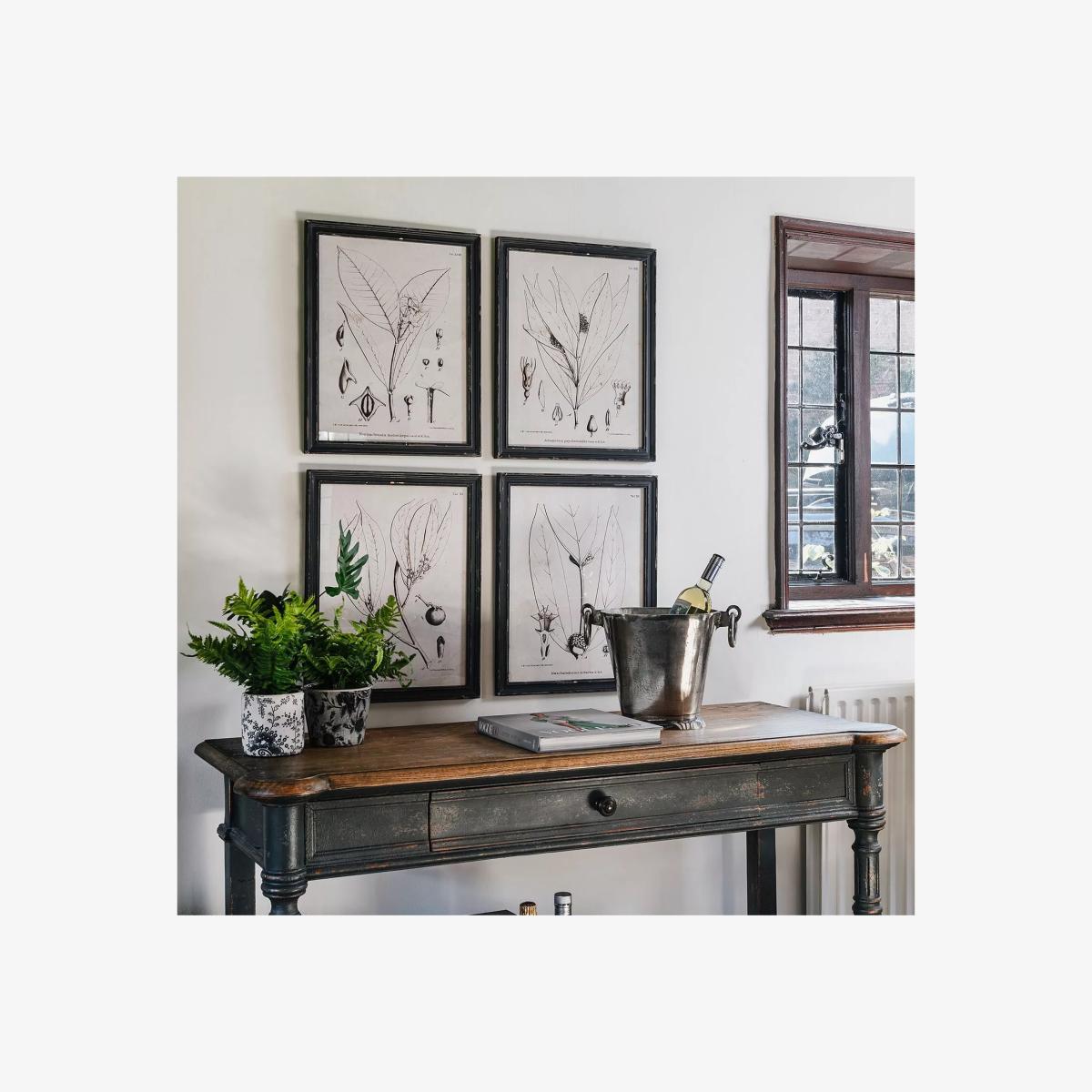 One.World Brookby Botanical Wood Framed Print, Set of 4, 50 x 40cm, Black/White – image 1