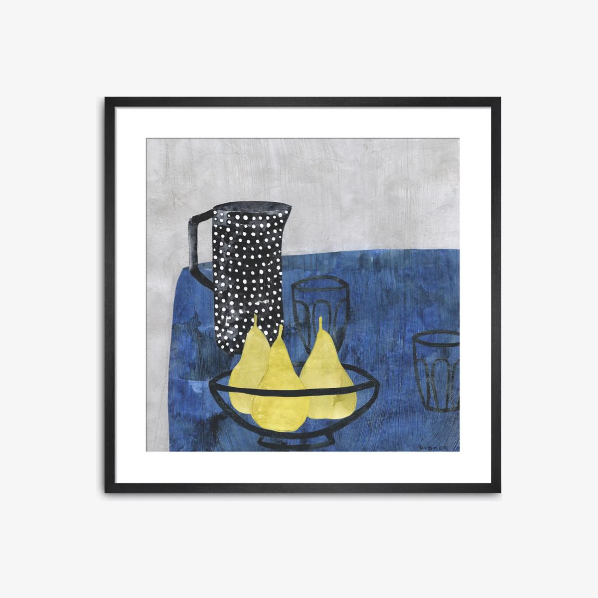 Bianca Harrington - 'Spotted Pitcher & Pears' Framed Print & Mount, 60 x 60cm, Blue/Yellow