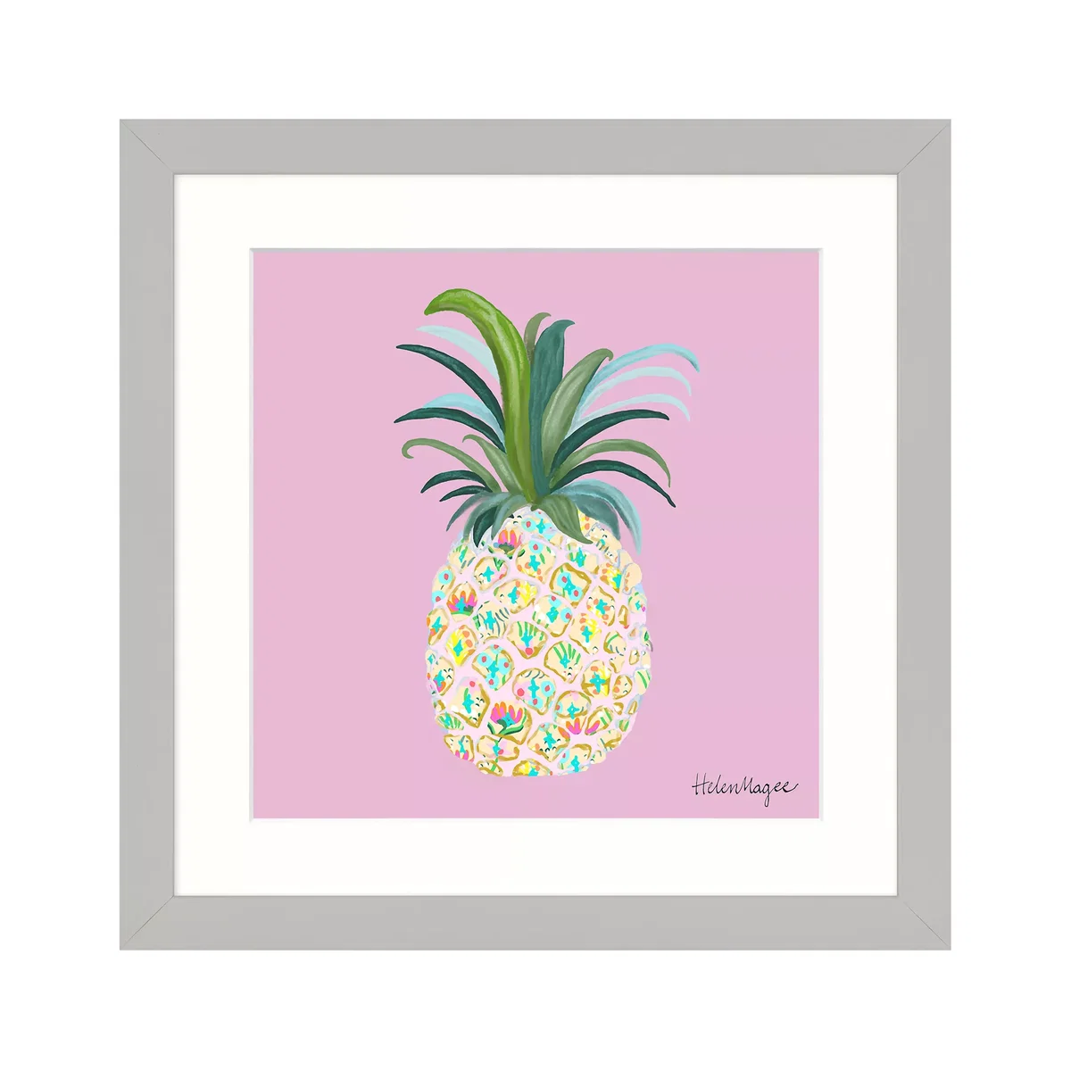 Helen Magee - Pink Pineapple Framed Print & Mount, 33.5 x 33.5cm
