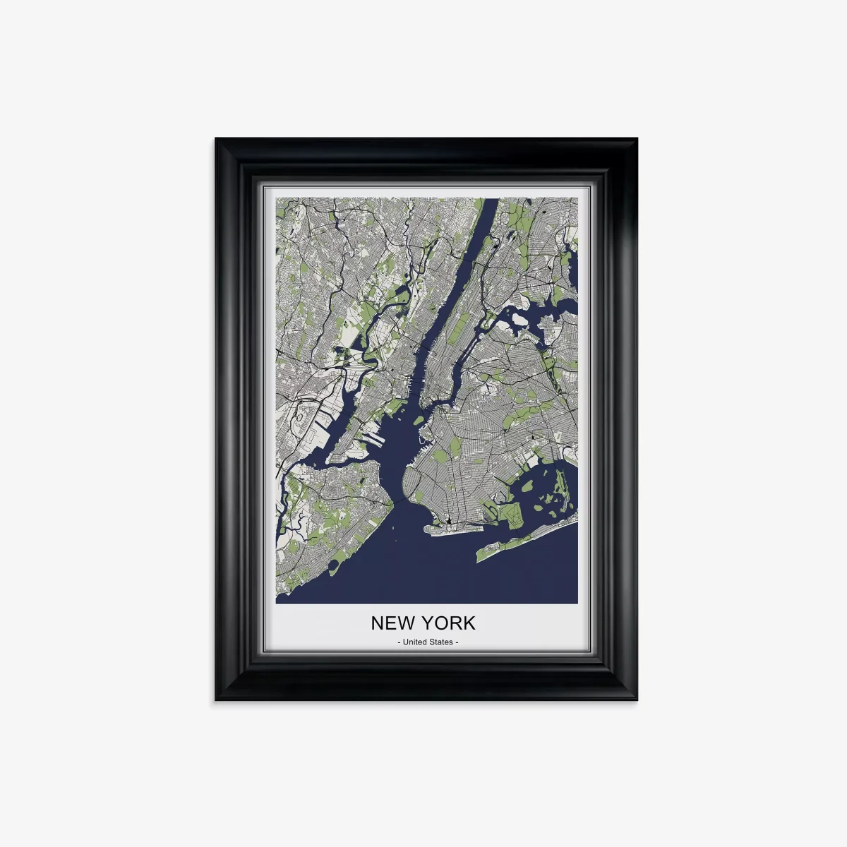 Ilyas Tukhtarev - New York Map Framed Print, 92 x 69cm, Navy/Multi