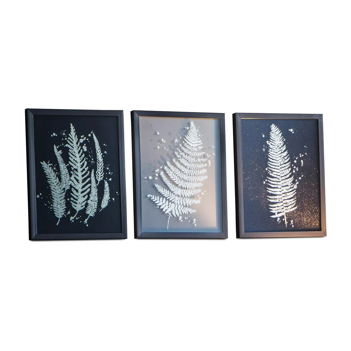 Ferns - Framed Prints, Set of 3, 43 x 33cm, Gold/Black – image 1
