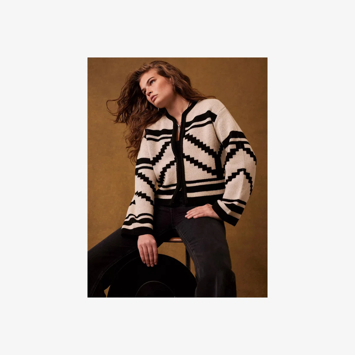 Mint Velvet Wool Blend Graphic Print Jacket, Black/White – image 1