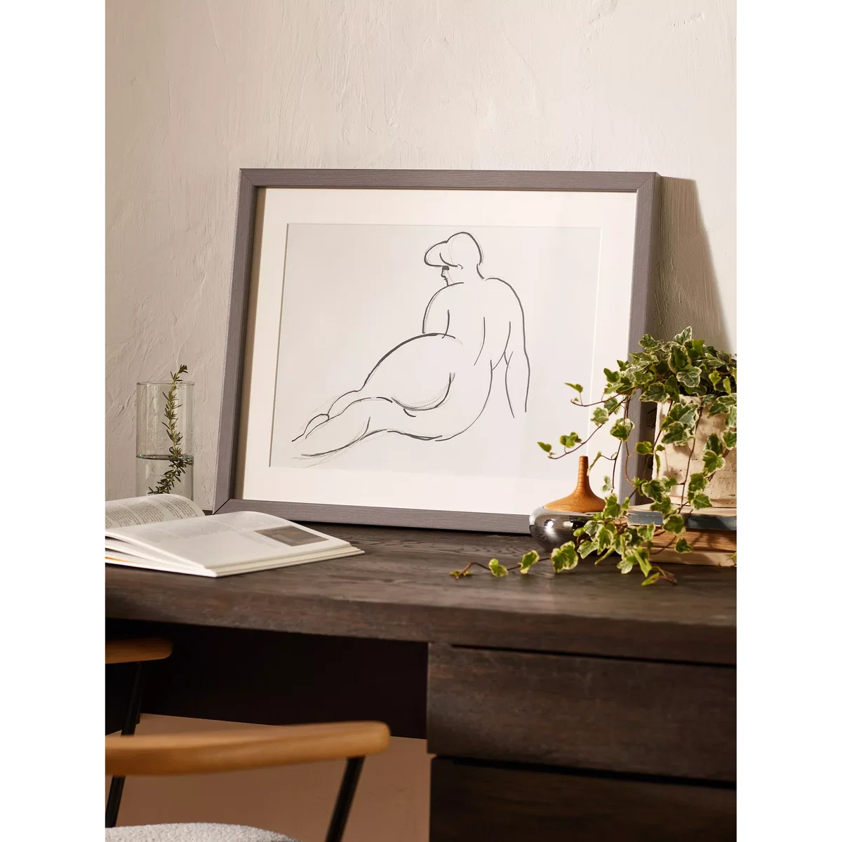 Carl Newman - 'Reclining Nude Back View' Framed Print & Mount, 43.5 x 53.5cm, Grey – image 2