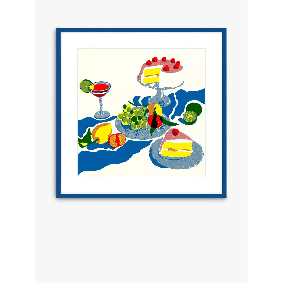 Becky Mann - 'Afternoon Tea' Framed Print & Mount, 60 x 60cm, Blue/Multi – image 2
