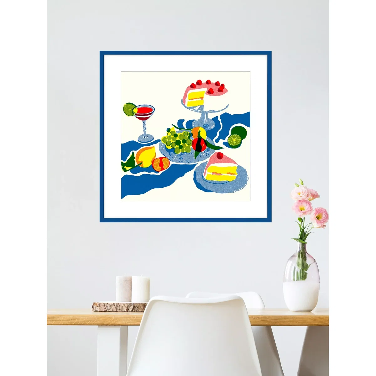 Becky Mann - 'Afternoon Tea' Framed Print & Mount, 60 x 60cm, Blue/Multi – image 3