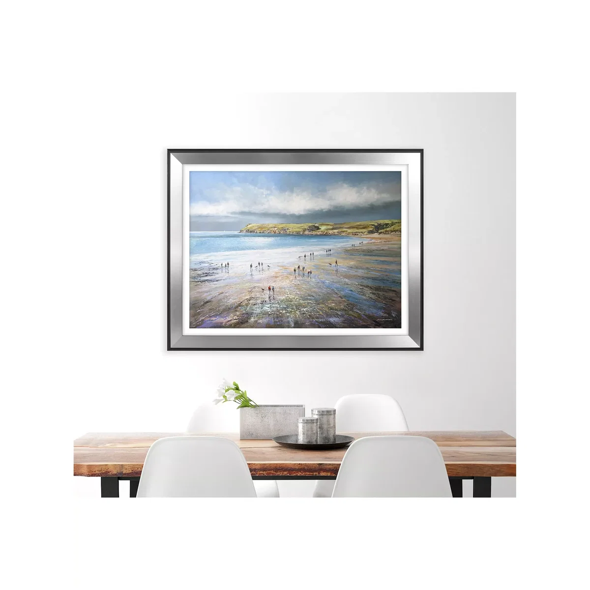 Michael Sanders - 'Polzeath Beach' Cornwall Framed Print & Mount, 73.5 x 93.5cm, Blue/Multi – image 2