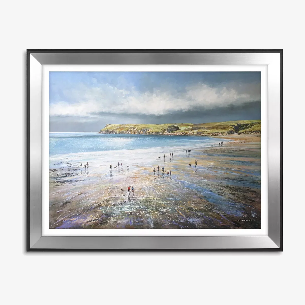 Michael Sanders - 'Polzeath Beach' Cornwall Framed Print & Mount, 73.5 x 93.5cm, Blue/Multi – image 1