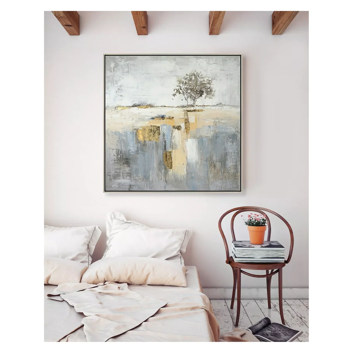 Abstract Tree - Hand-Painted Framed Canvas, 70 x 70cm, Gold – image 2
