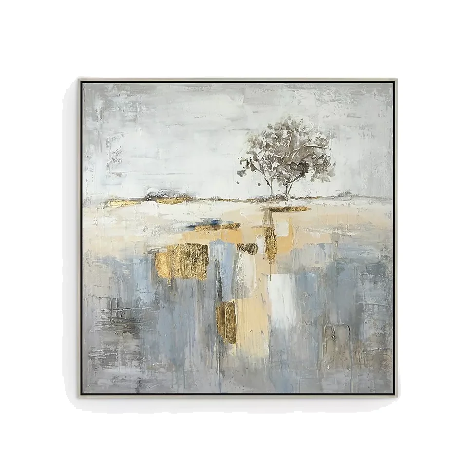 Abstract Tree - Hand-Painted Framed Canvas, 70 x 70cm, Gold – image 1