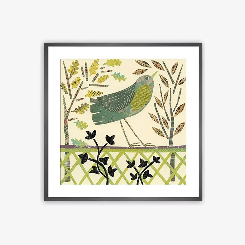 Jane Robbins - 'Trellis Bird' Wood Framed Print & Mount, 52 x 52cm, Green