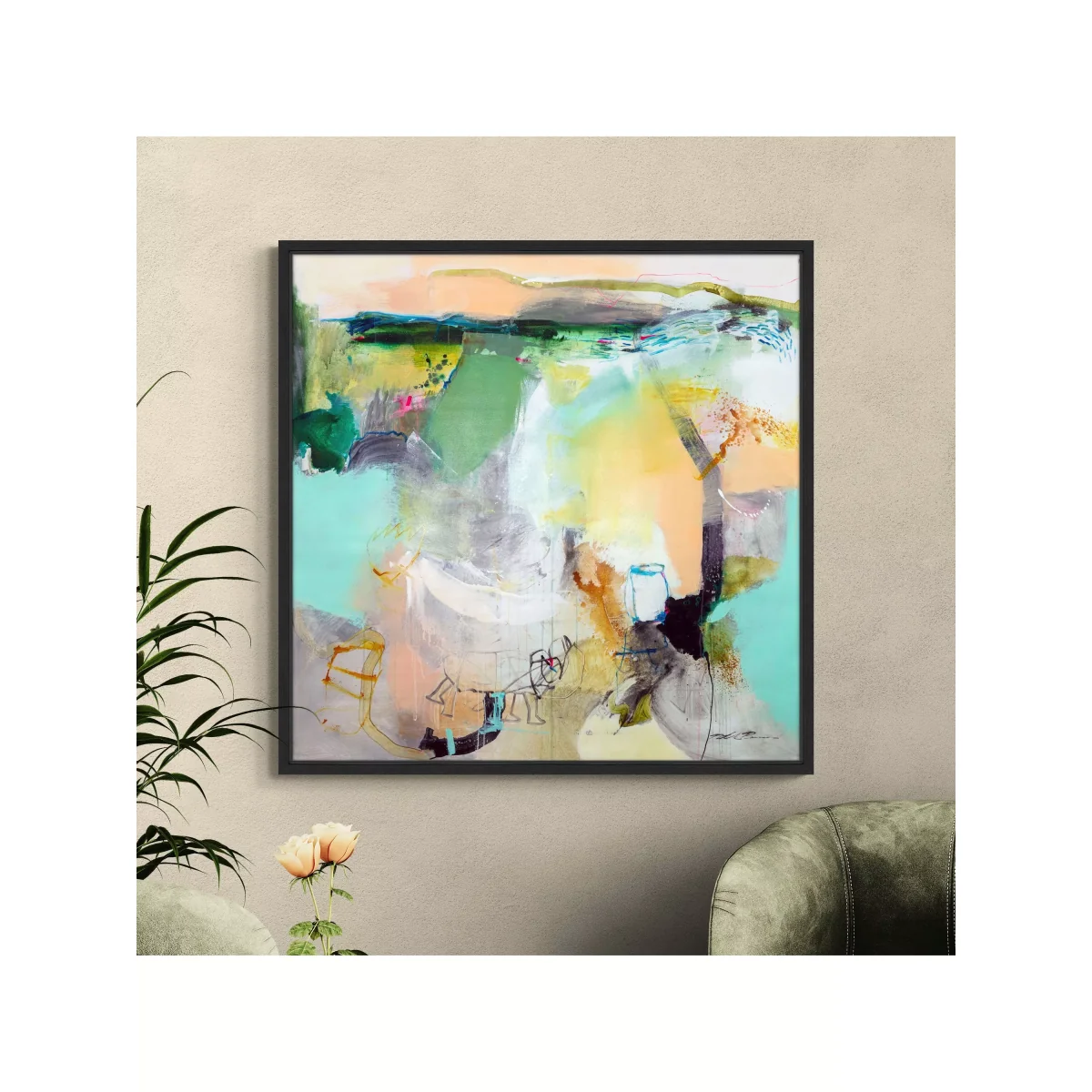 Natasha Barnes - 'Homeward Bound' Abstract Framed Canvas Print, 104 x 104cm, Green/Multi – image 2