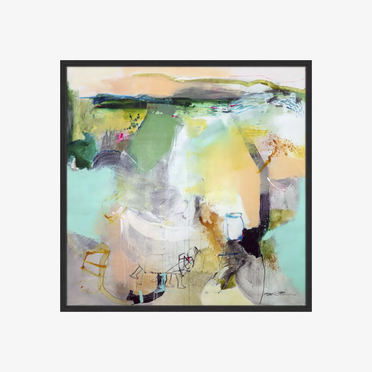 Natasha Barnes - 'Homeward Bound' Abstract Framed Canvas Print, 104 x 104cm, Green/Multi – image 1