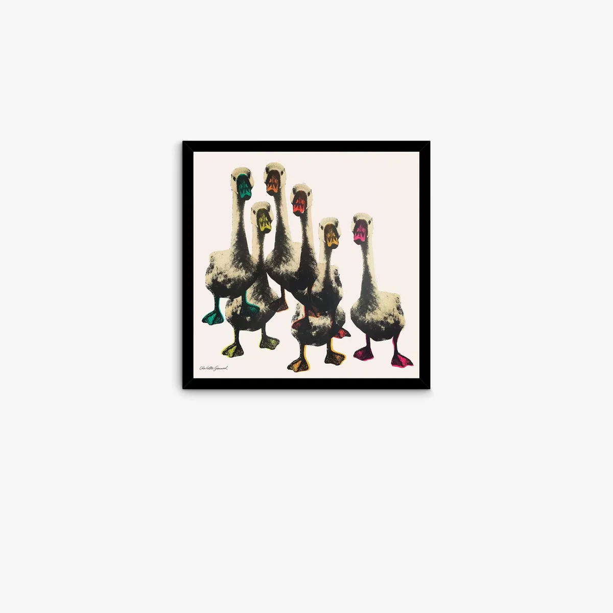 Charlotte Gerrard - Bus Stop Geese Framed Print & Mount, 53.5 x 53.5cm, Multi