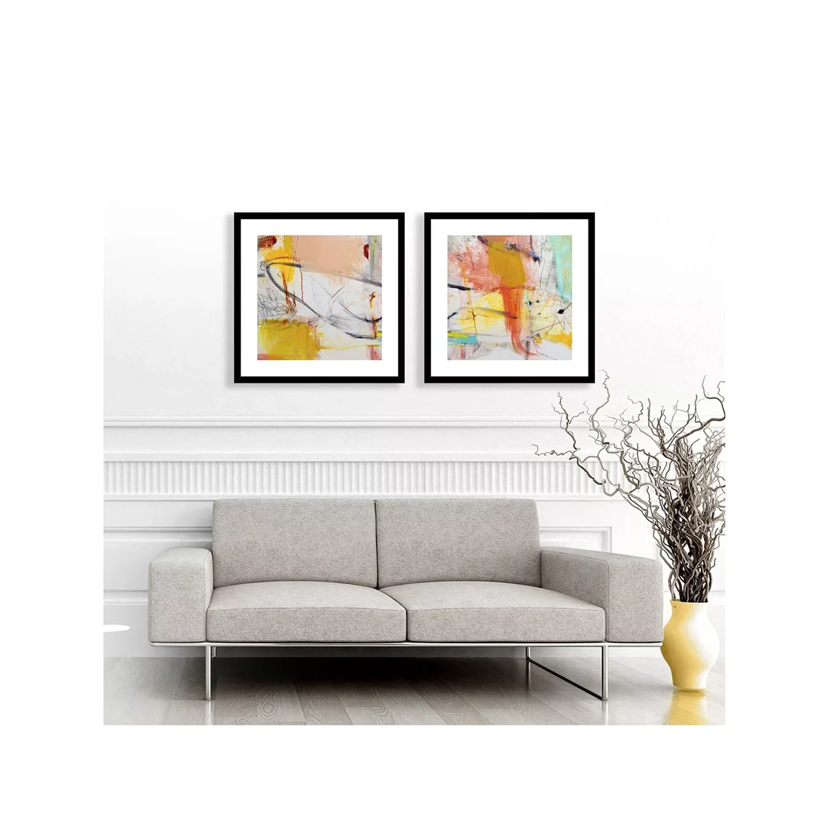 Natasha Barnes - 'Retrospect' Framed Print & Mount, Set of 2, 61.5 x 61.5cm, Yellow/Multi – image 2