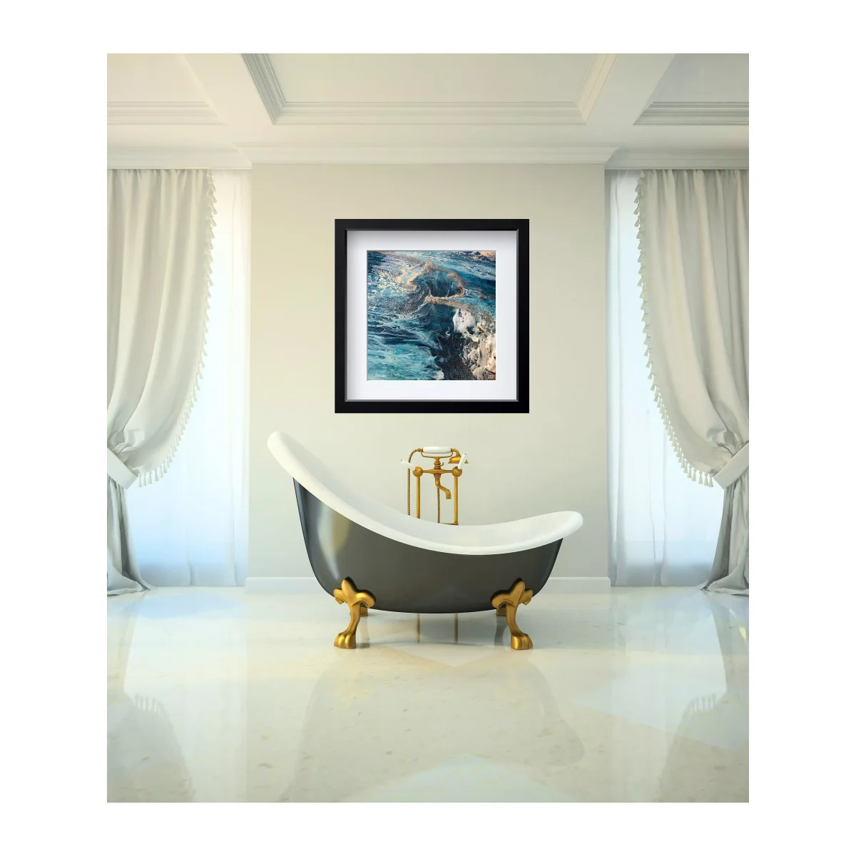 YARDART - Charlotte Clemence 'Maelstrom at Kauai' Outdoor Waterproof Framed Print, 67 x 67cm, Blue – image 6