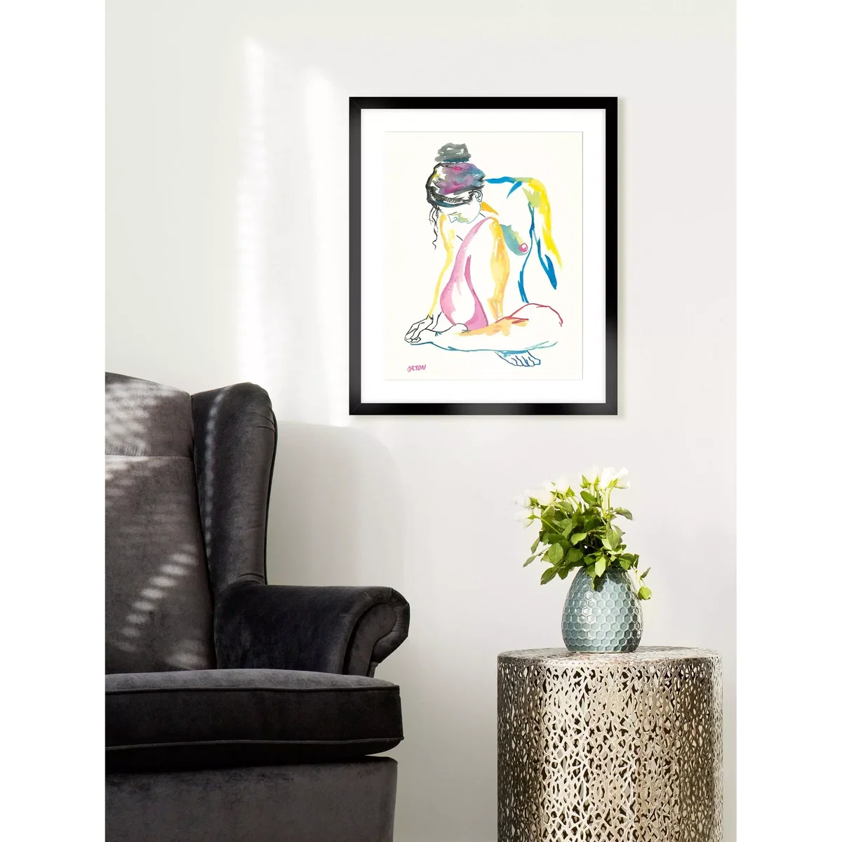 Andrew Orton - 'Female Nude VI' Framed Print & Mount, 63.5 x 53.5cm, White/Multi – image 2