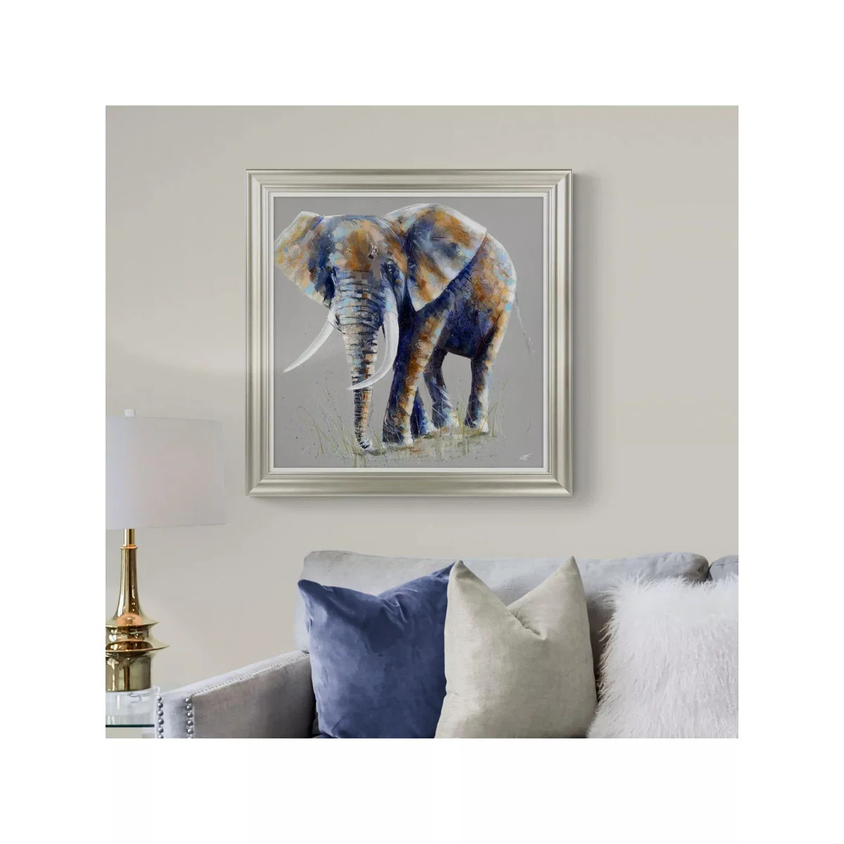 Louise Luton - 'Freddie' Elephant Framed Print, 81 x 81cm, Multi – image 2