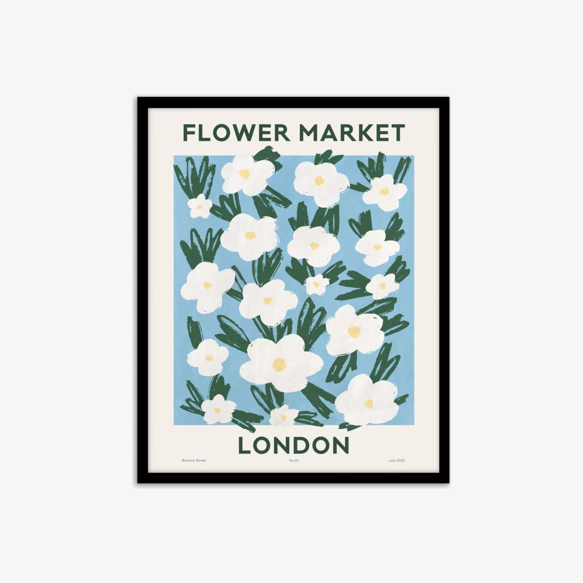 John Lewis ANYDAY 'Flower Market London' Framed Print, 52 x 42cm, Blue – image 1