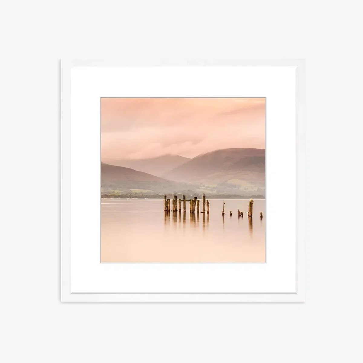 Mountain Lake Framed Print & Mount, 73 x 73cm, Pink