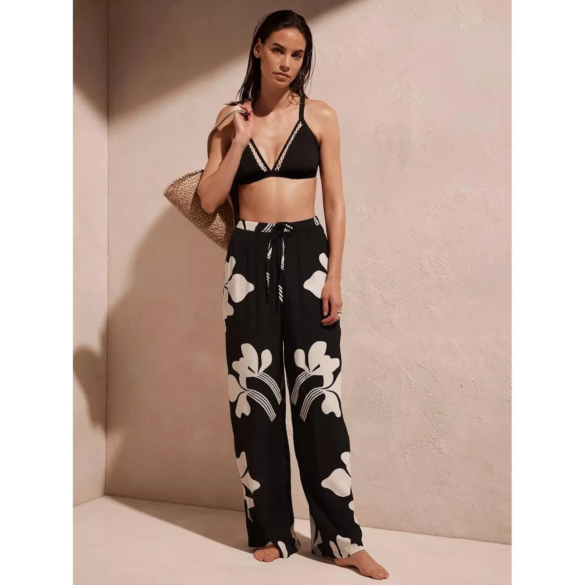 Mint Velvet High Waist Graphic Print Trousers, Black/White – image 3