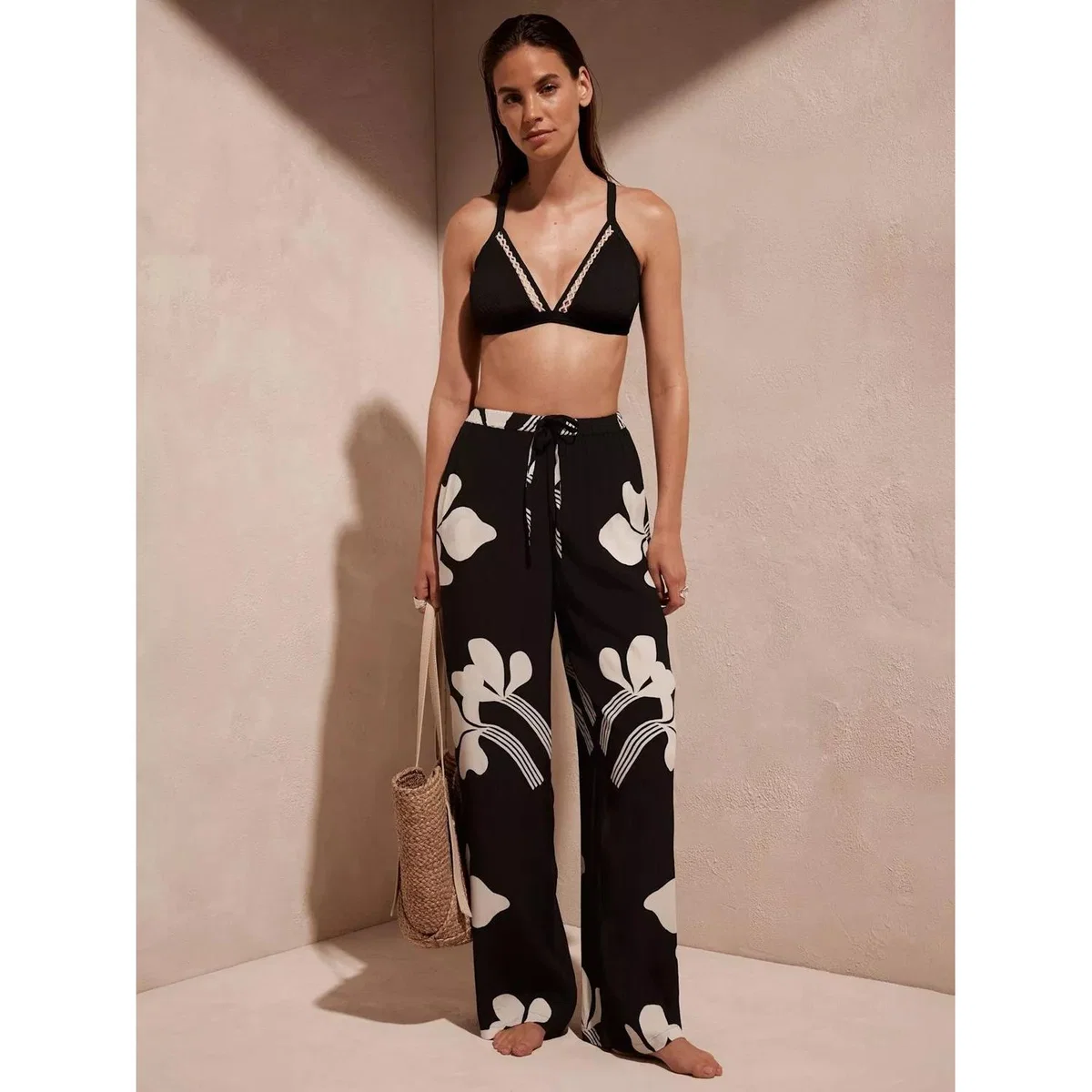 Mint Velvet High Waist Graphic Print Trousers, Black/White – image 5